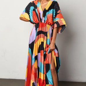Colorful Hutch Pleated V-Neck Dress - Size Small